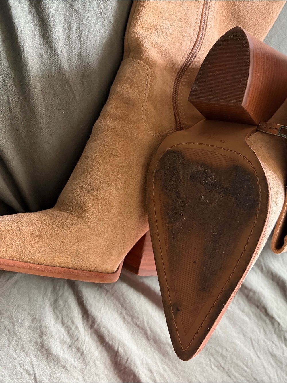 Vince Camuto Tan Suede Knee-High Stacked Heel Boots - Picture 2 of 4